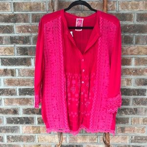 Johnny Was Hot Pink Buttoned Blouse - Size Large